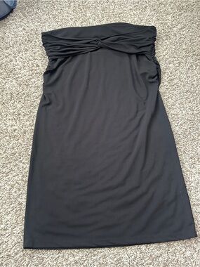 Donna Karan Black Strapless Midi Skirt with Twist Detail